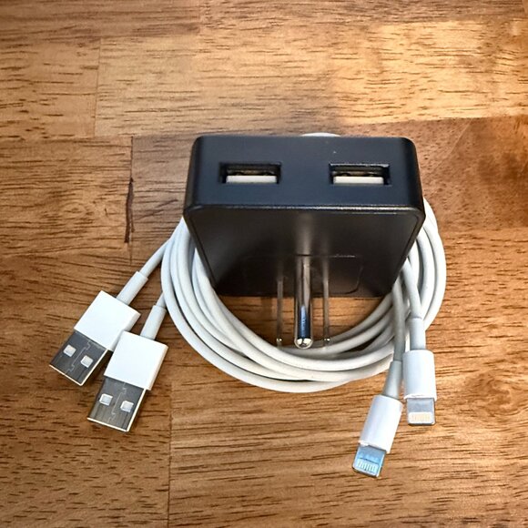Dual Port Thin Flat USB Wall Charger Adapter Plus 2 Iphone Cables - Picture 3 of 3